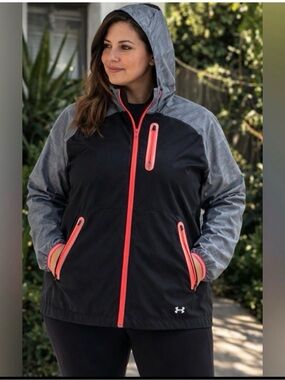 Under Armour Black & Gray Hooded Jacket with Coral Trim
